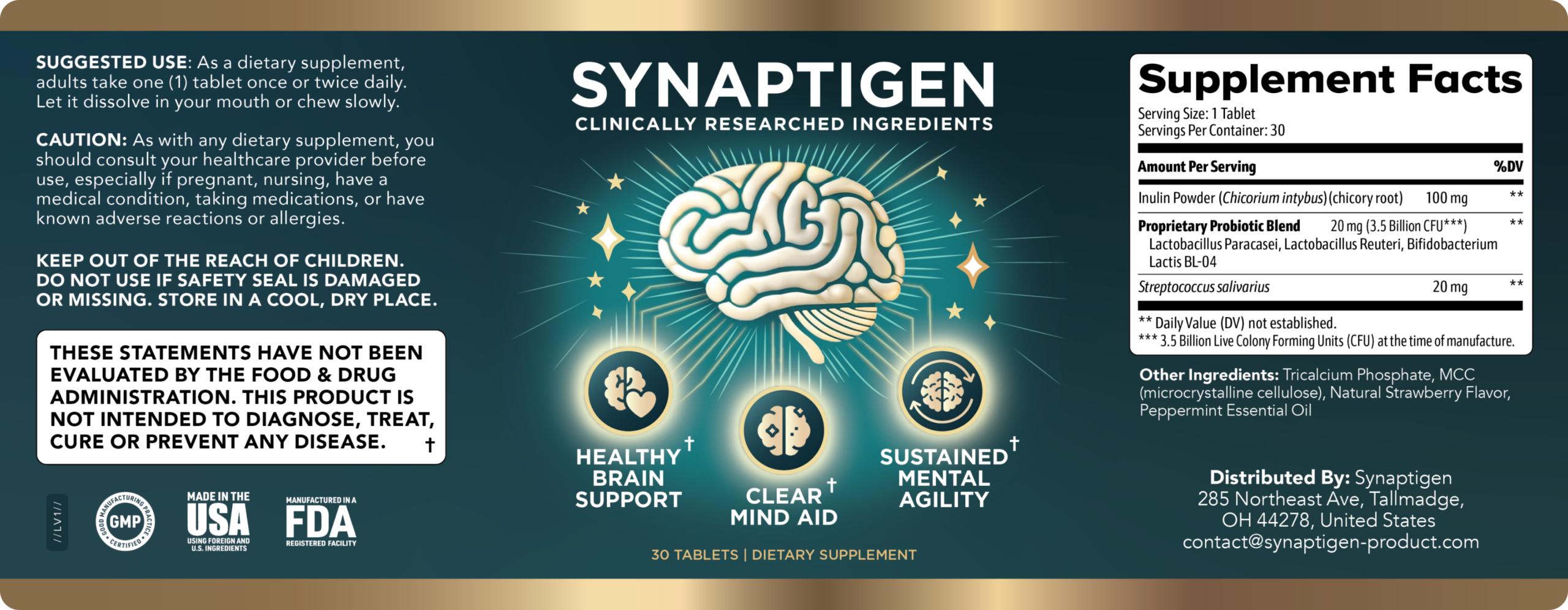 Synaptigen Supplement Facts Label